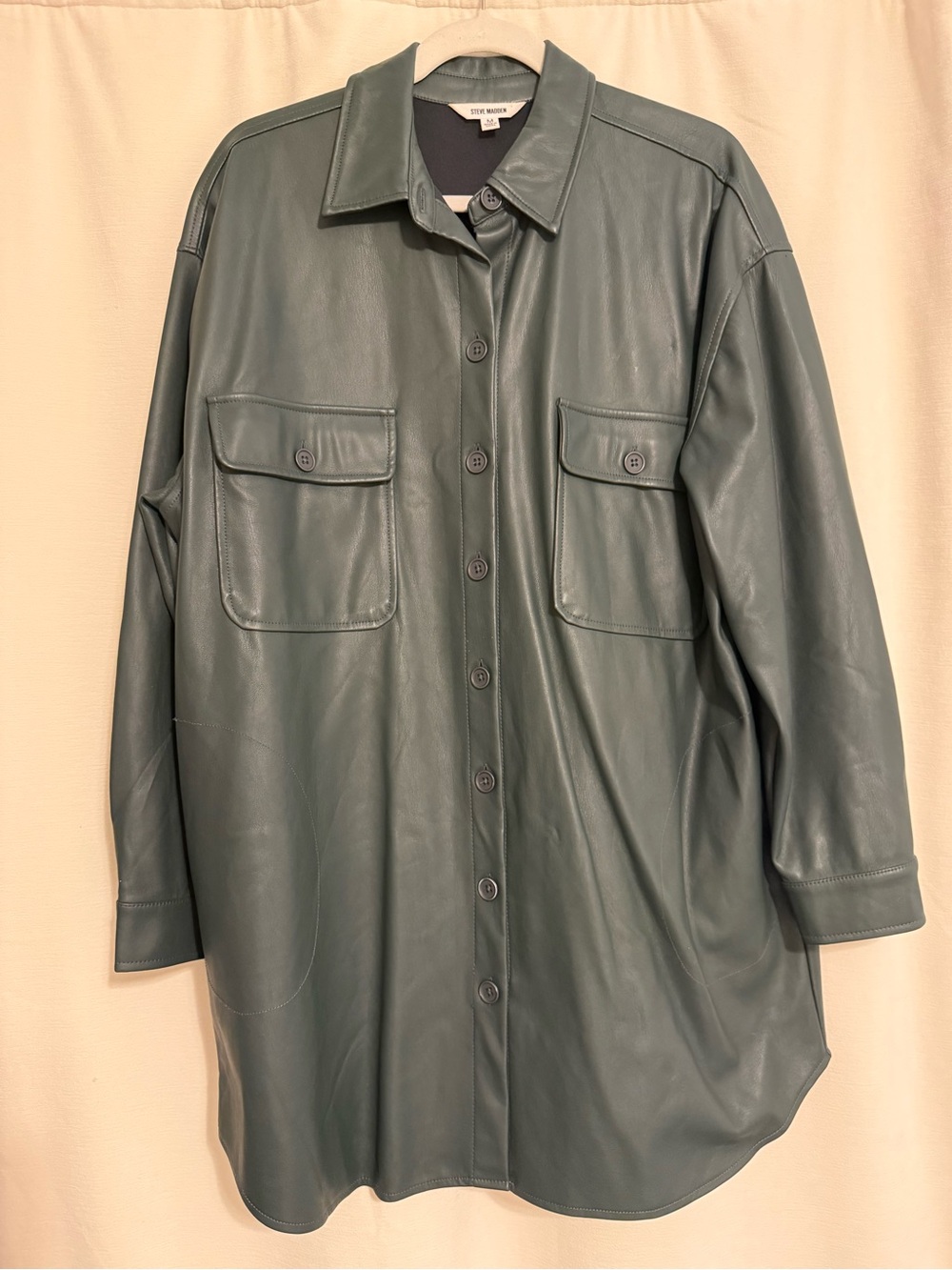 Steve Madden Green Faux Leather Shirt Dress